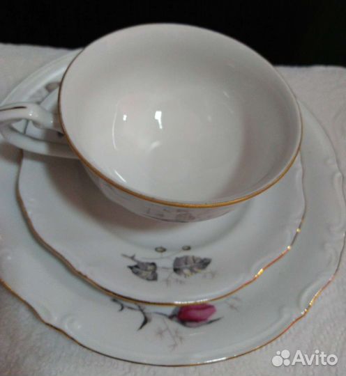 Сервиз Трио Черная роза Польша розовая