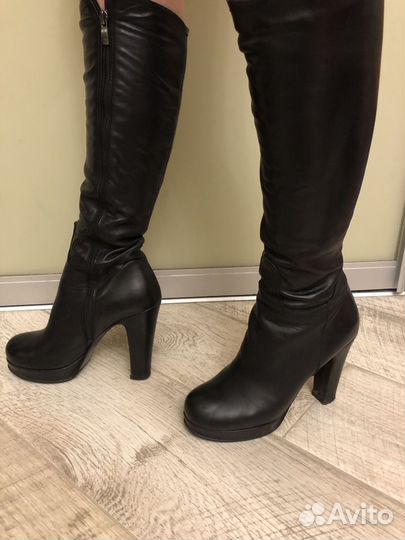 Сапоги черные, кожа santini italy