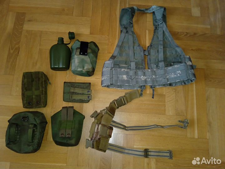 Жилет molle USA, фляжка, подсумки, кобурa