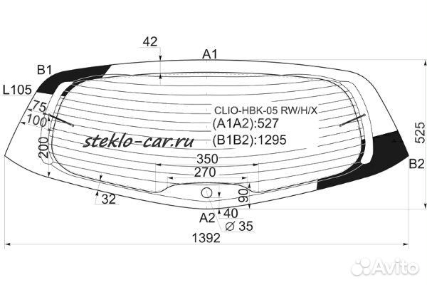 Стекло заднее renault clio III 3D\5D HBK 2005- (+1отв.) benson