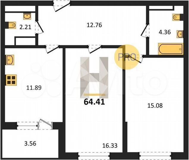 2-к. квартира, 64,4 м², 15/18 эт.