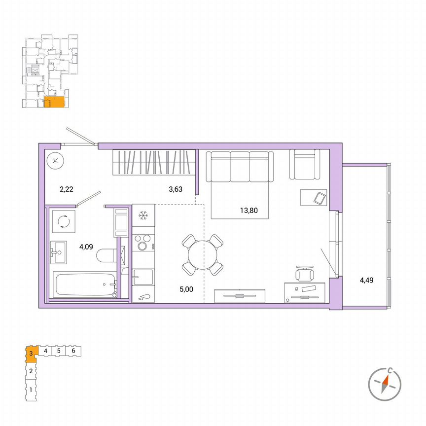 Квартира-студия, 30,1 м², 2/7 эт.