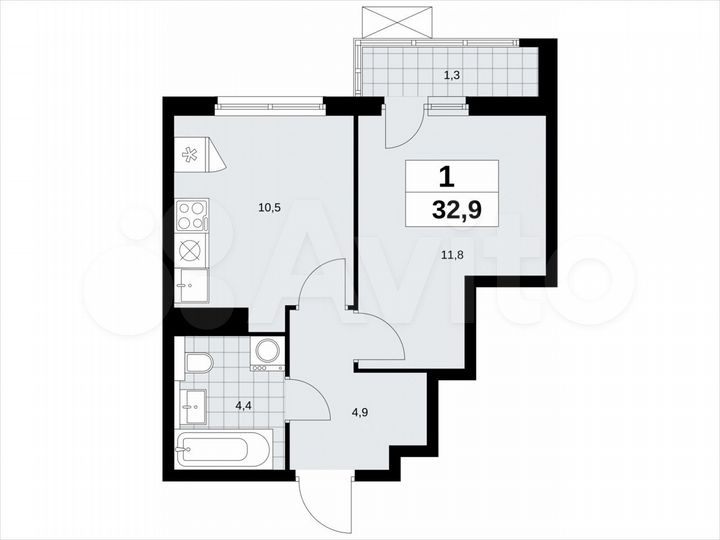 1-к. квартира, 32,9 м², 15/19 эт.