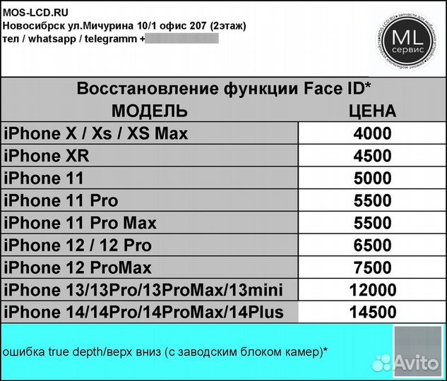 Восстановление Face ID на iPhone X-14ProMax