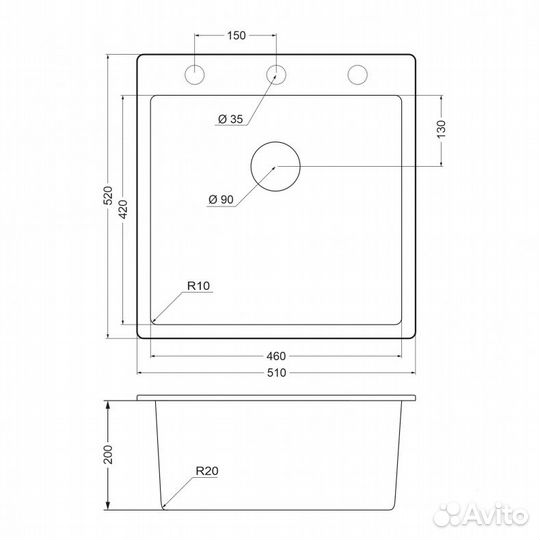 Мойка для кухни emar Quartz алмаз EMQ-1510.Q Алмаз