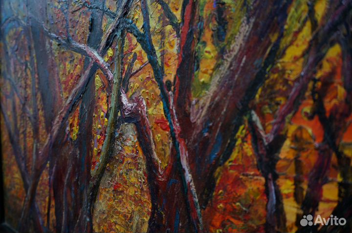 Золотой лес, картина маслом в раме, 53х62