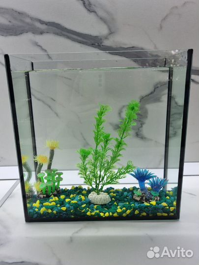 Аквариум для петушка 8 л с украшениями
