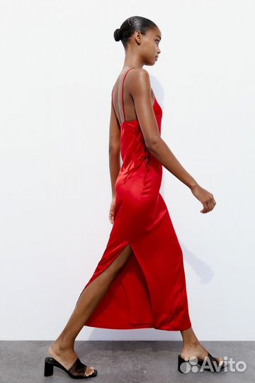 Zara оригинал платье из сатины с разрезом