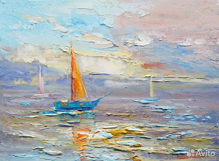 Картина маслом, Морской пейзаж с яхтами, 18х24 см