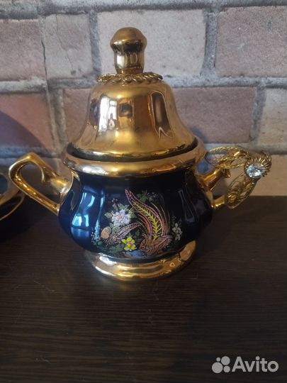 Сервиз кофейный кобальт, филигрань с камнями