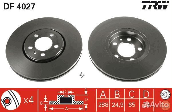 Передний тормозной диск TRW, DF4027