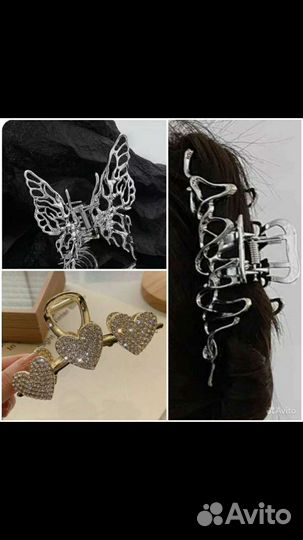 Заколка,зажим для волос со стразами винтаж,крабы