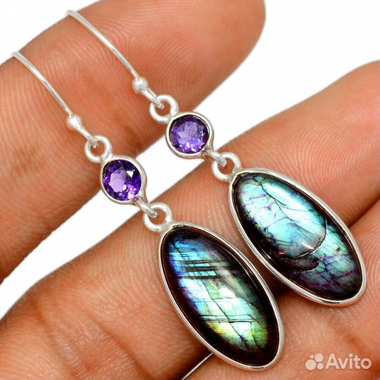 Серьги Лабрадорит и аметист в серебре 925