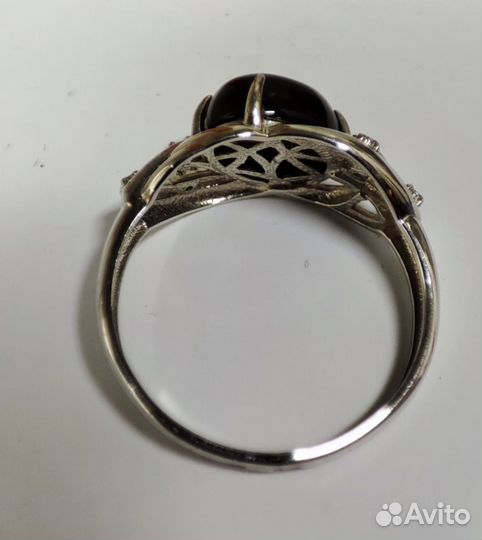 Кольцо с натур.черным Агатом и фианитами серебрян