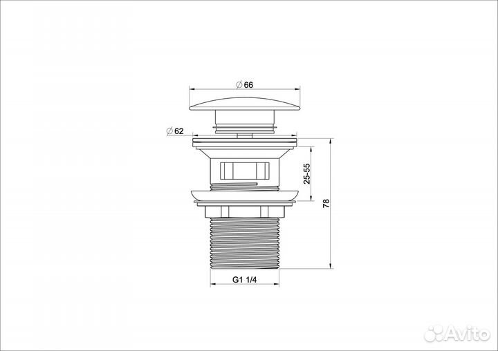 Донный клапан для раковины Wonzon & Woghand WW-88SS01-BGM с переливом, темный графит