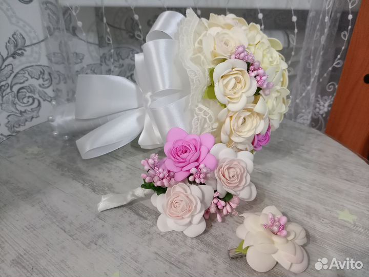 Букет дублер для невесты, бутаньерка, заколка