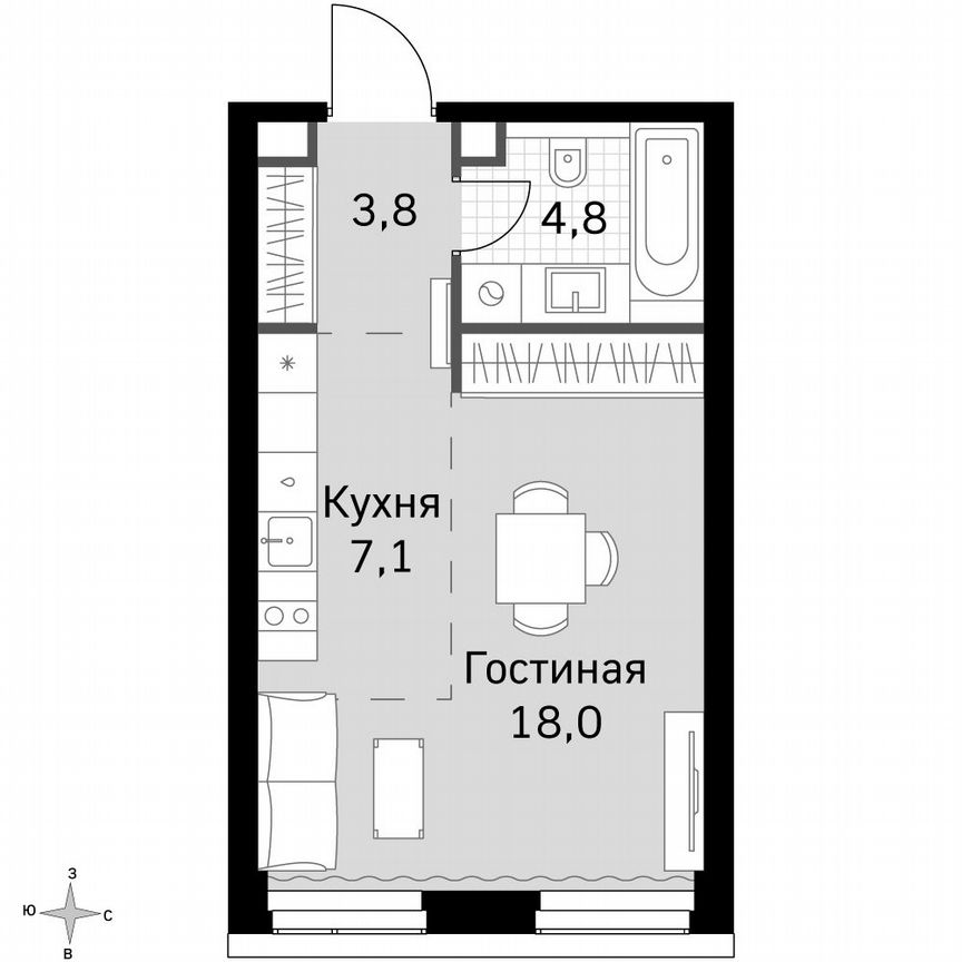 Квартира-студия, 33,7 м², 19/49 эт.