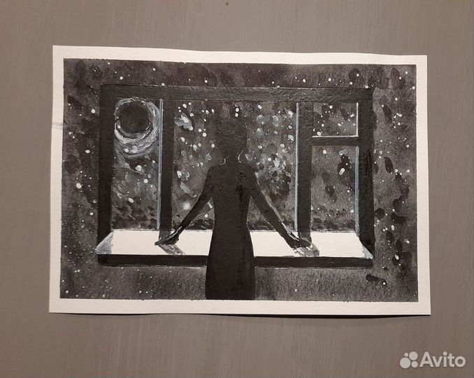 Рисунок. Акварель. Девушка у окна