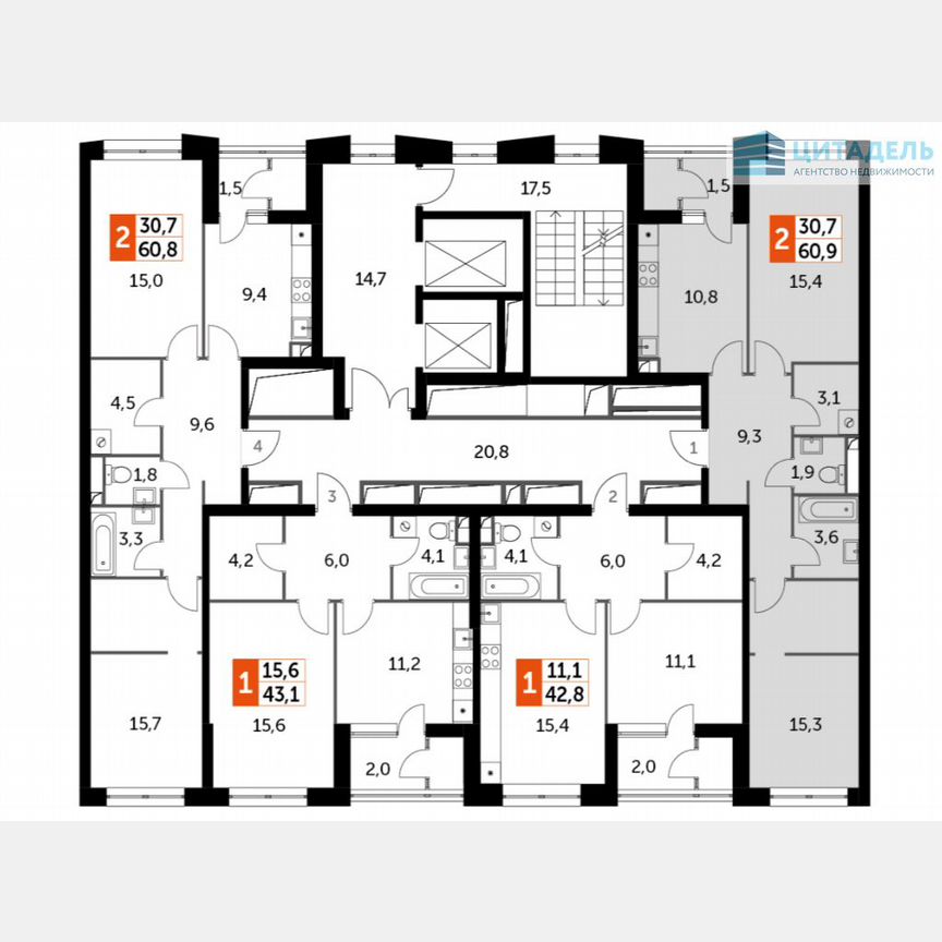 2-к. квартира, 60,9 м², 19/28 эт.