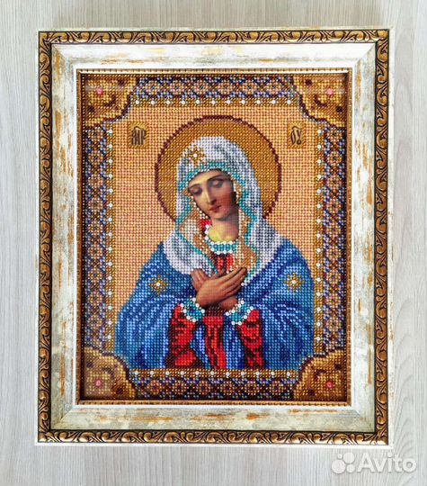 Вышитая бисером икона Божья Матерь Умиление