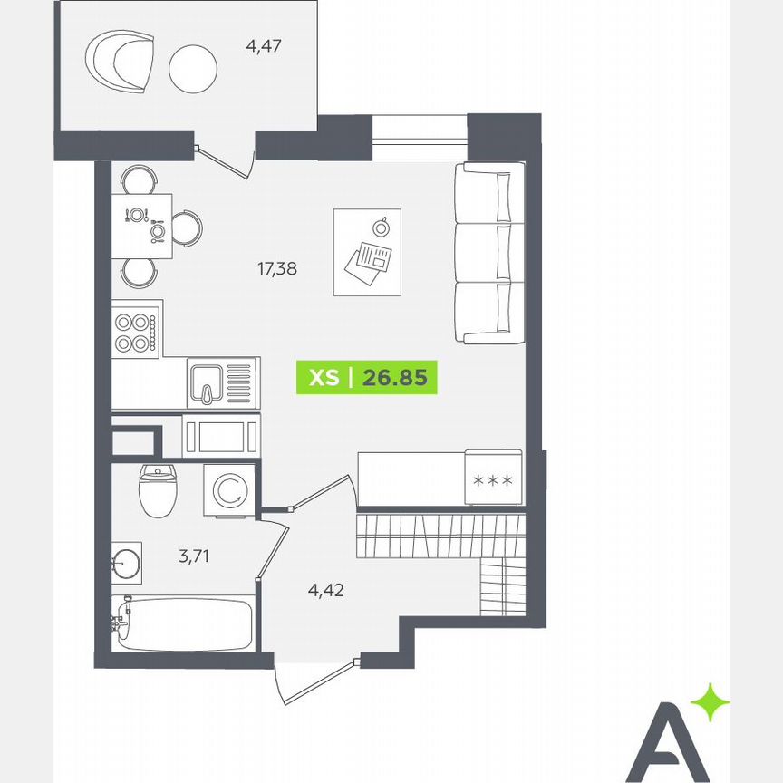 Квартира-студия, 26,9 м², 12/12 эт.