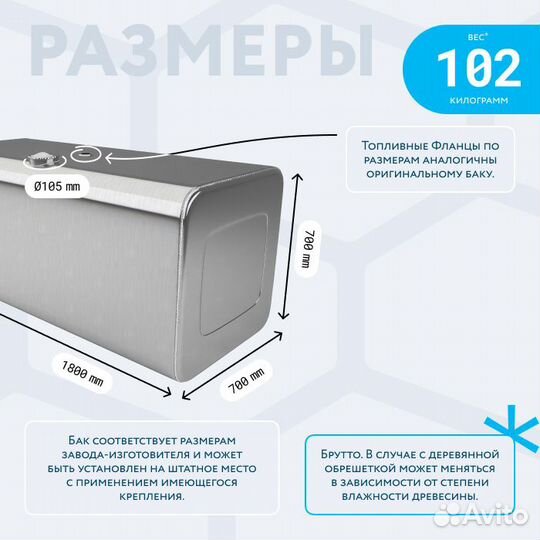 Топливный бак 800 л (700х700х1800)