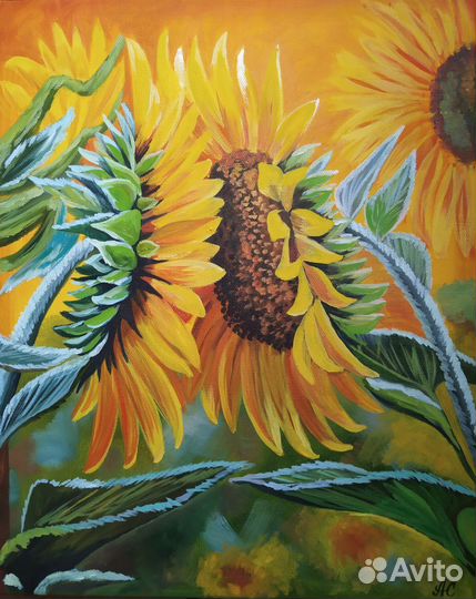 Картина маслом на холсте цветы подсолнухи