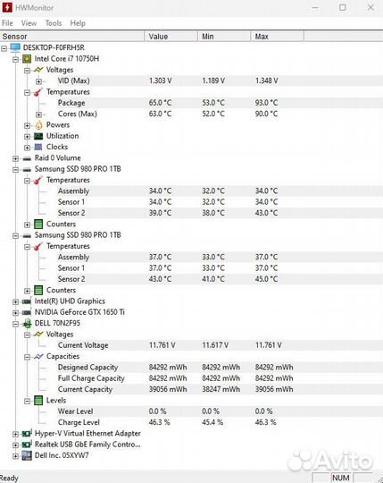 Dell XPS 15 i7/32G/2TB/1650Ti