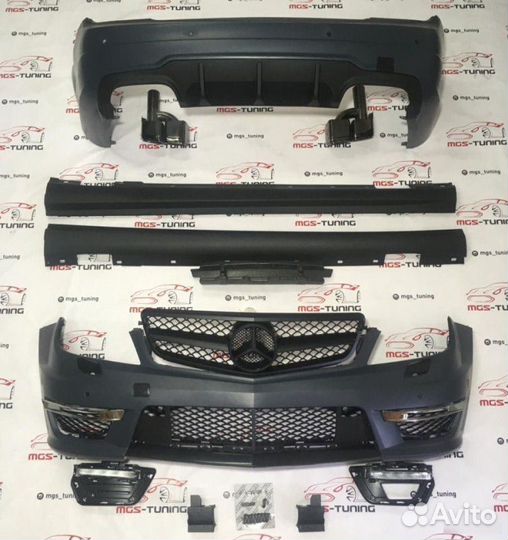 Обвес Мерседес С63 W204 Black решетка и насадки