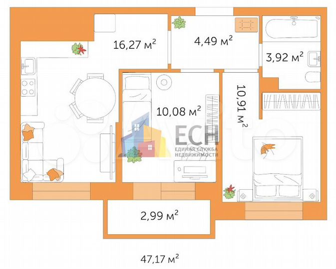 2-к. квартира, 47 м², 1/9 эт.