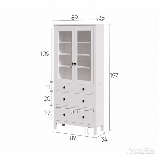 Стеклянный шкаф витрина IKEA Hemnes