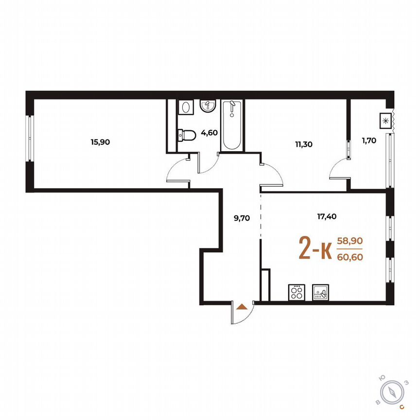 2-к. квартира, 60,6 м², 7/8 эт.