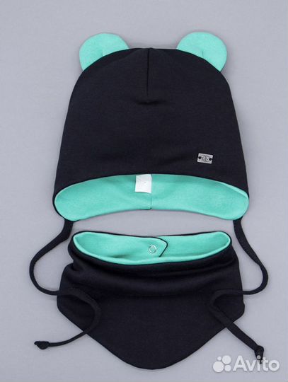 Шапка демисезонная + снуд на кнопке, р-р 3-6 мес