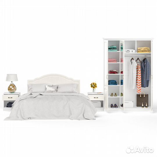 Спальный гарнитур Ливерпуль № 1 цвет ясень ваниль/белый