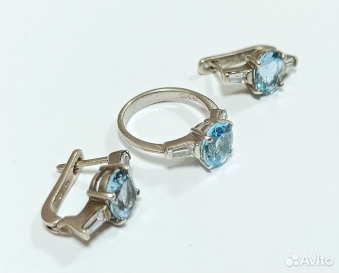 Комплект кольцо и серьги cеребро 925 пр