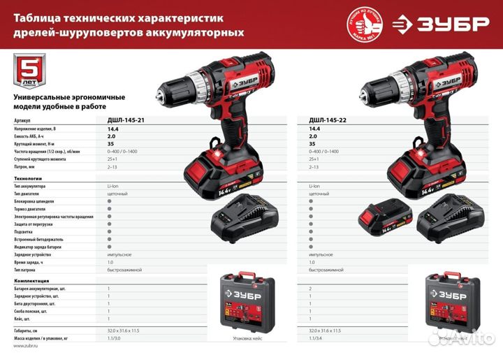 Дрель-шуруповерт зубр 14.4В 1 АКБ 2Ач дшл-145-21