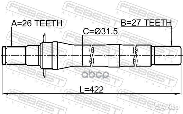 Полуось правая 27x422x26 1212-IX35AT4WD Febest