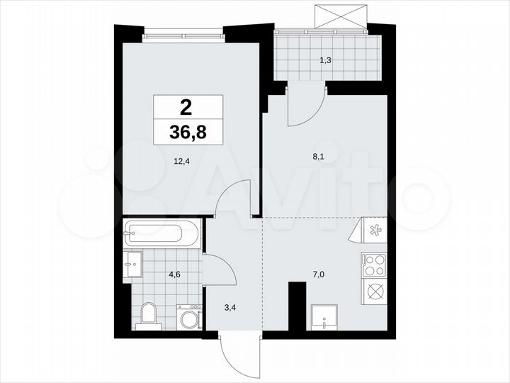 2-к. квартира, 36,8 м², 20/23 эт.