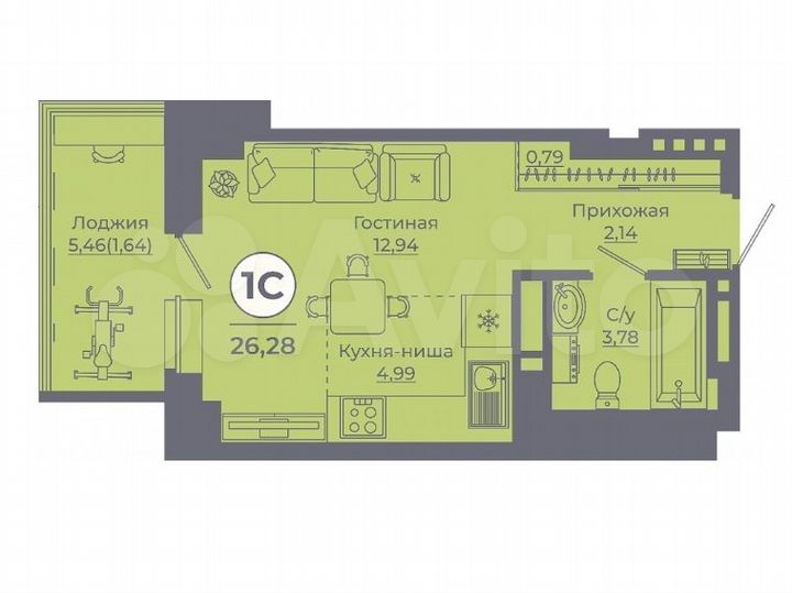 Квартира-студия, 26,3 м², 2/24 эт.