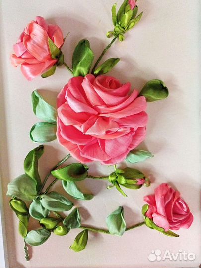 Роза. Вышивка лентами