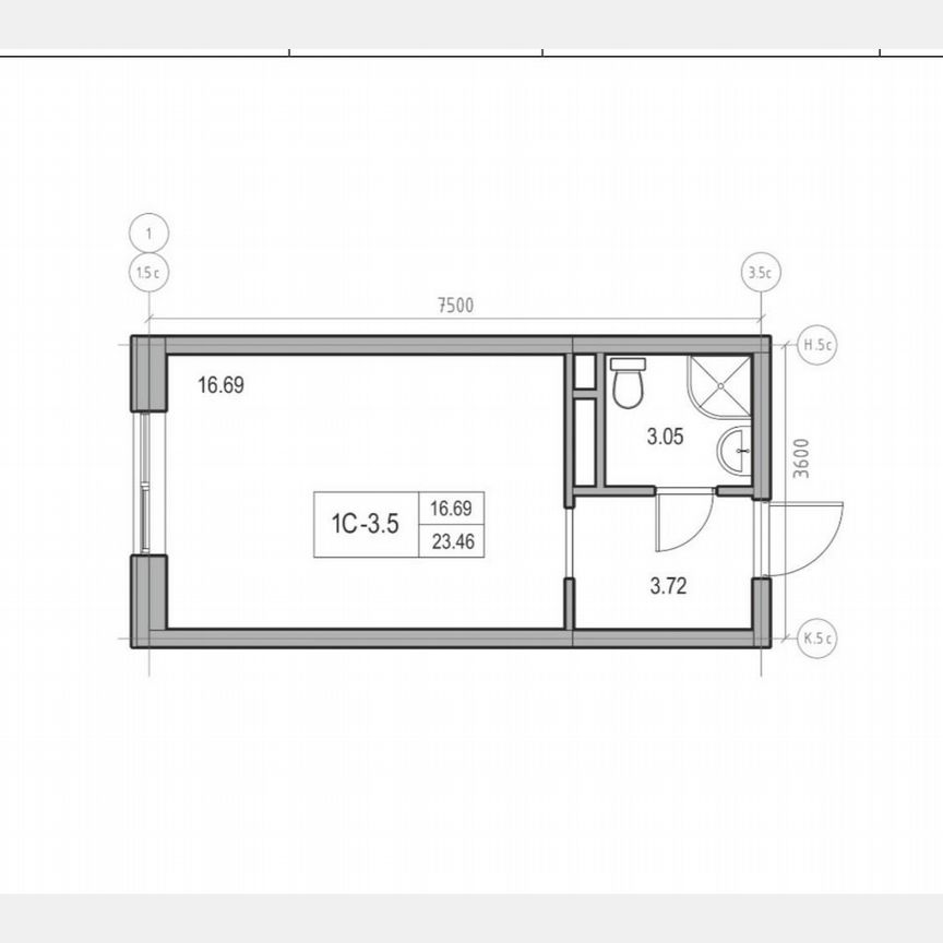 Апартаменты-студия, 23,5 м², 16/17 эт.