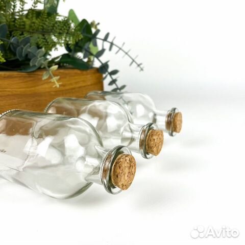 Баночки - бутылочки с пробкой, стеклянные, прозрач