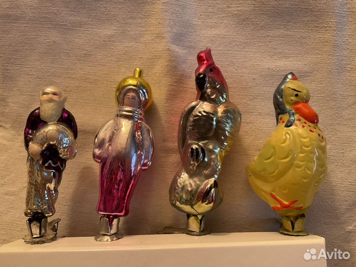 Елочные игрушки СССР на прищепке попугай утка дед