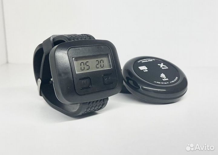 Кнопка вызова официанта Ультра черная и часы