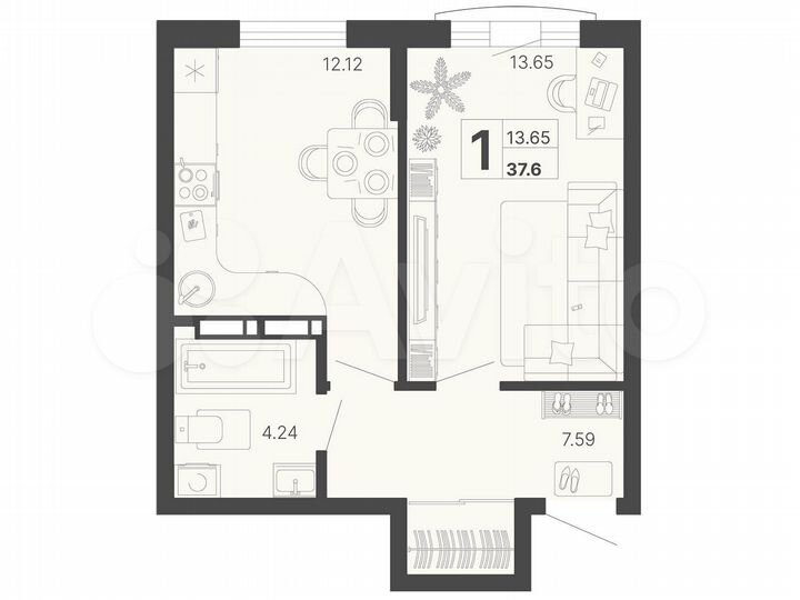 1-к. квартира, 38,5 м², 4/20 эт.