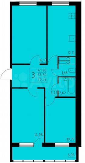 3-к. квартира, 70,4 м², 1/8 эт.