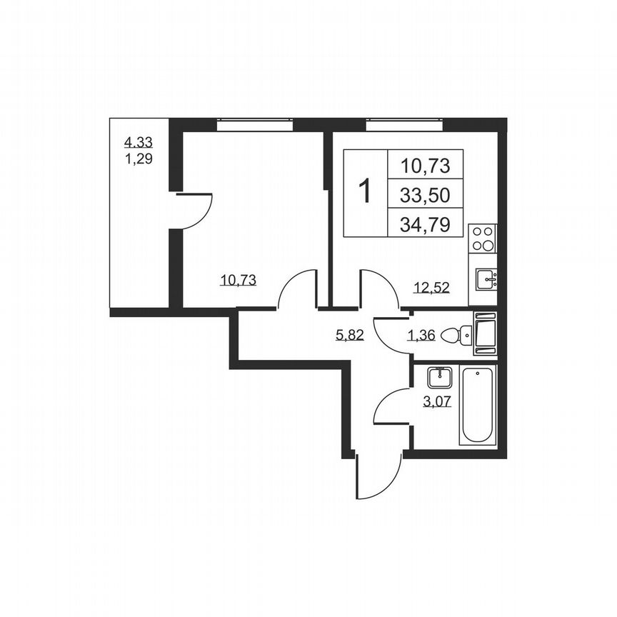 1-к. квартира, 34,8 м², 4/19 эт.