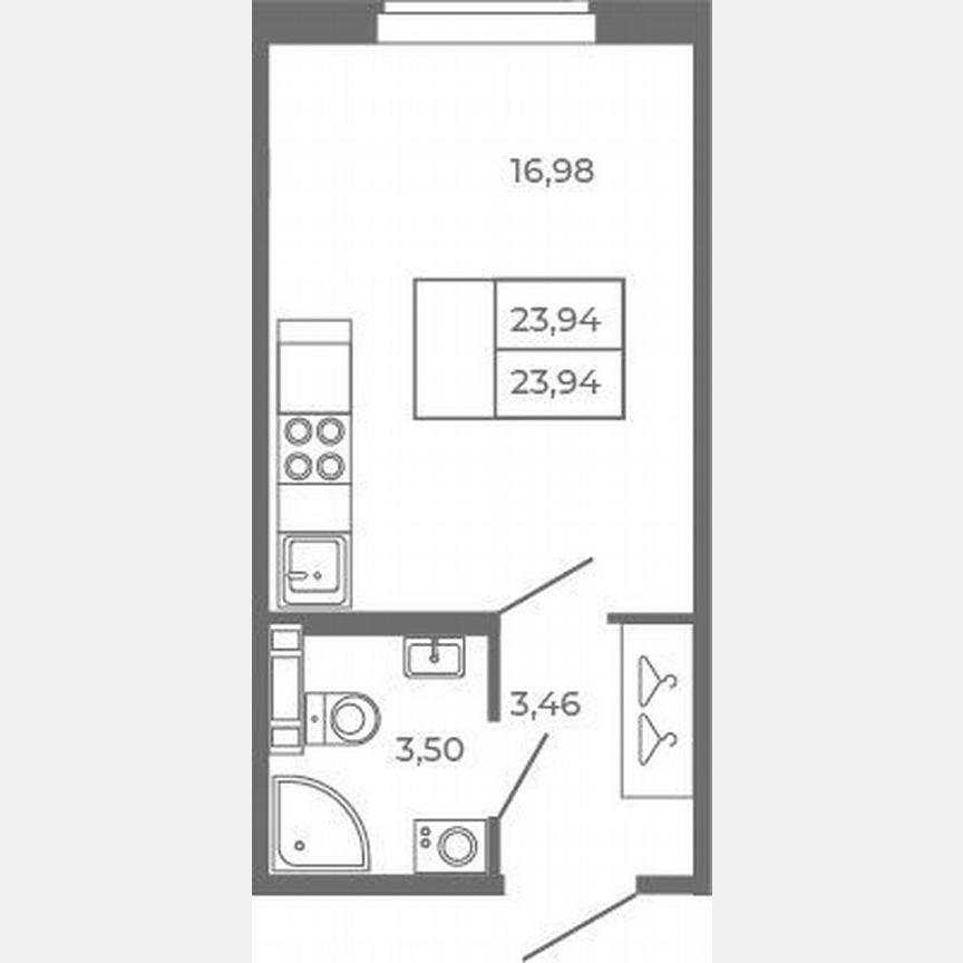 Квартира-студия, 23,9 м², 2/4 эт.