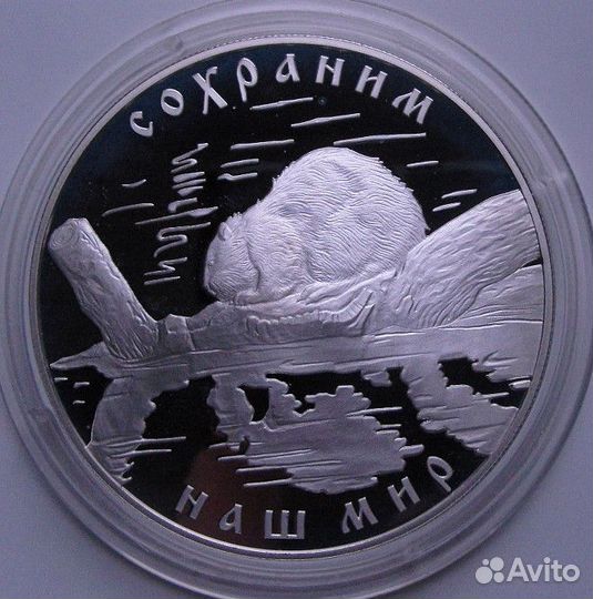 25 рублей 2008 г., Бобр, 5 унций Серебра
