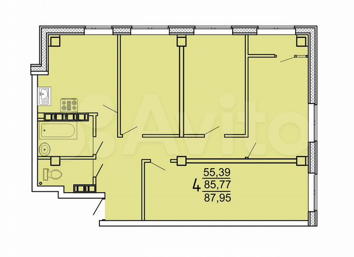 4-к. квартира, 88 м², 20/25 эт.